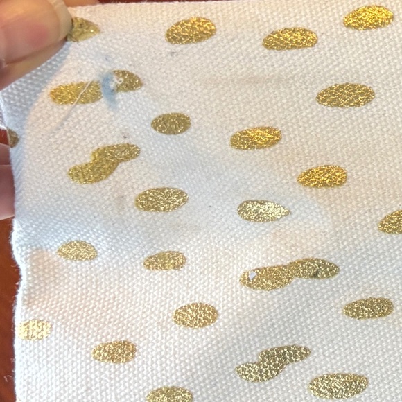 Stylish Holiday Cream and Gold Canvas Tote Bag with Blue Handles - Picture 4 of 8